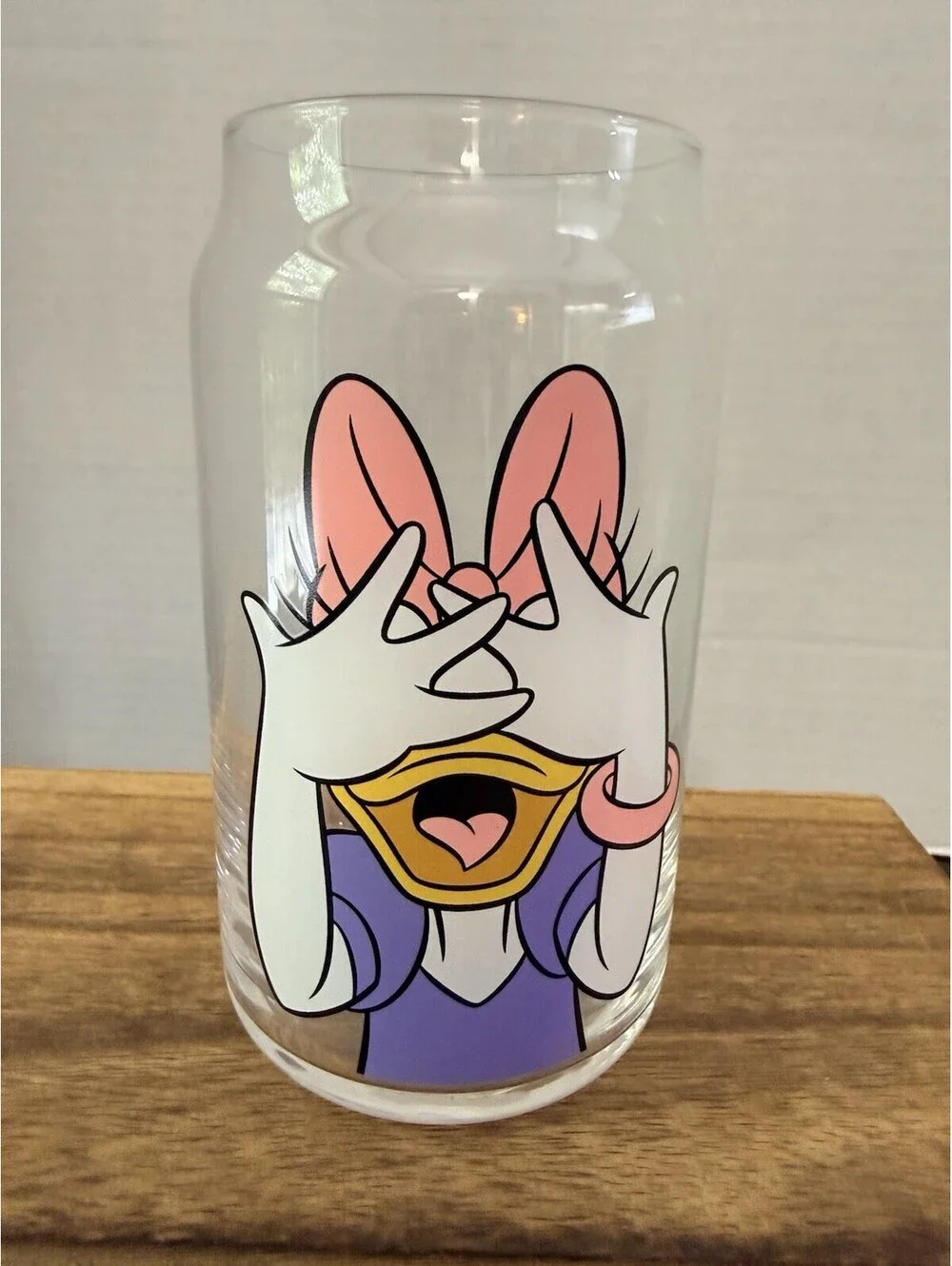 JoyJolt Disney Daisy Duck Peek A Boo 16 oz Can Glass Tumbler Drinking Glass